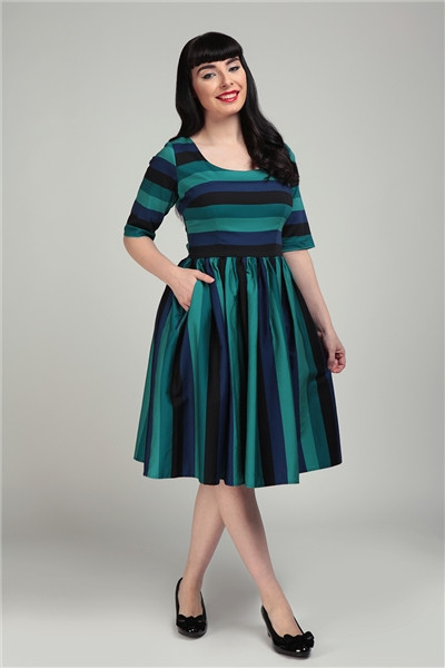 Collectif Mainline Amber-Lea Twilight Stripe Swing Dress 