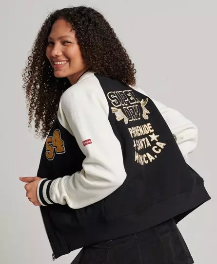 Superdry Women's Script Collegiate Bomber Jacket Black / Black/off White - 