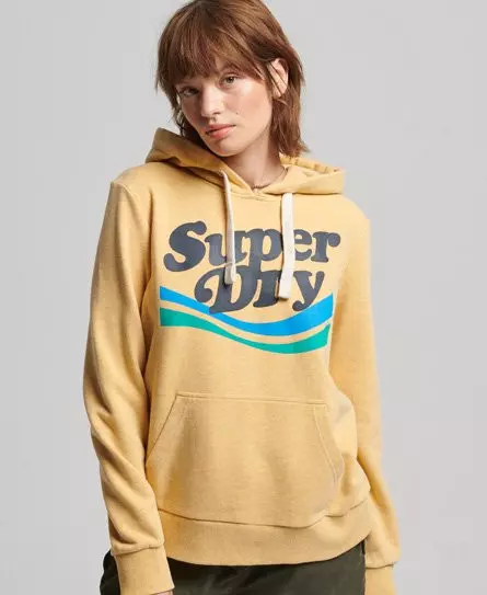 Superdry Women's Rainbow Graphic Logo Hoodie Yellow / Ochre Marl - 